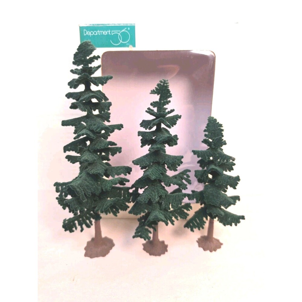 Vintage Department 56 Village Accessories Flocked Trees Set of 3 Spruce 53367